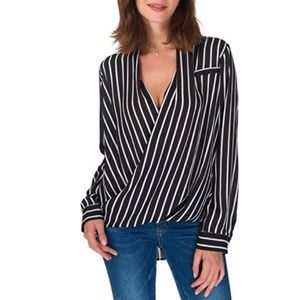 NWT...STRIPED CHIFFON LOOSE WRAP FRONT BLOUSE